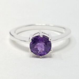 Vintage Sterling Silver Purple Round Solitaire Ring, Simple Size 8 1/2 Band